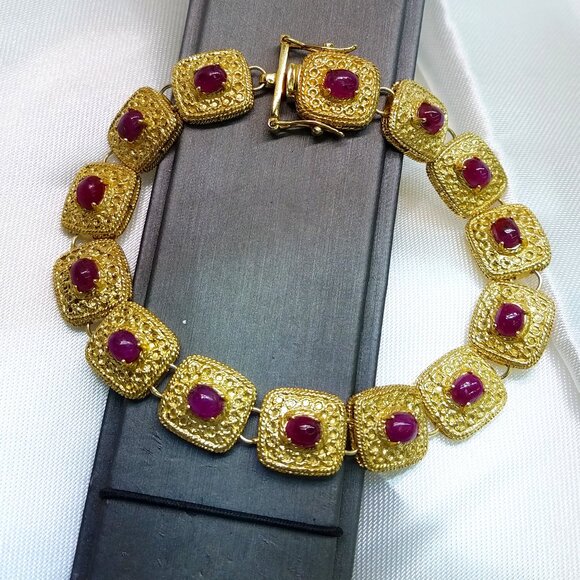 Unbranded Jewelry - Gorgeous 18K Yellow Gold Over Sterling Silver 7.0 CTW Ruby Tennis Bracelet - NEW